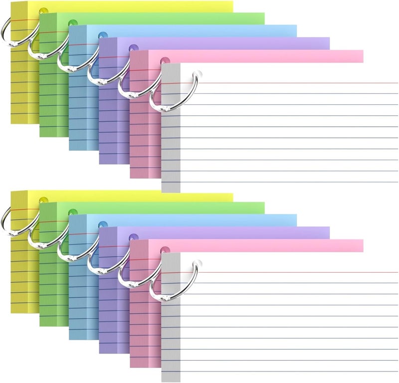 Aidunmis 600 Pcs Index Cards 3x5, Colored Index Cards With Ring, 6 Colors Flash Cards with Rings, Flashcards for Studying, Heavy Bright Note Cards 3 x 5, Colored Notecards 3x5 Lined for Office, Home, School - Image 1